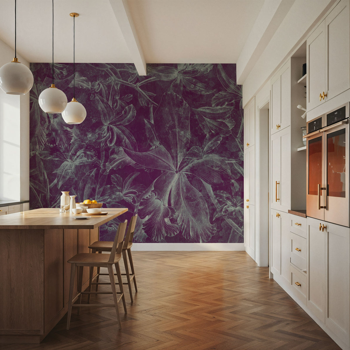 Orchids Sketch Mural Wallpaper - Colorful Tone - room preview 05