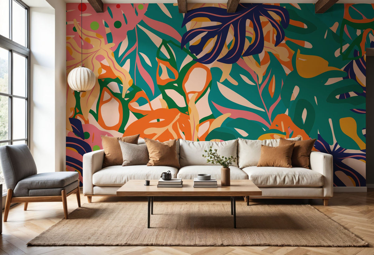 Contoured Monstera Mural Wallpaper - room preview 05