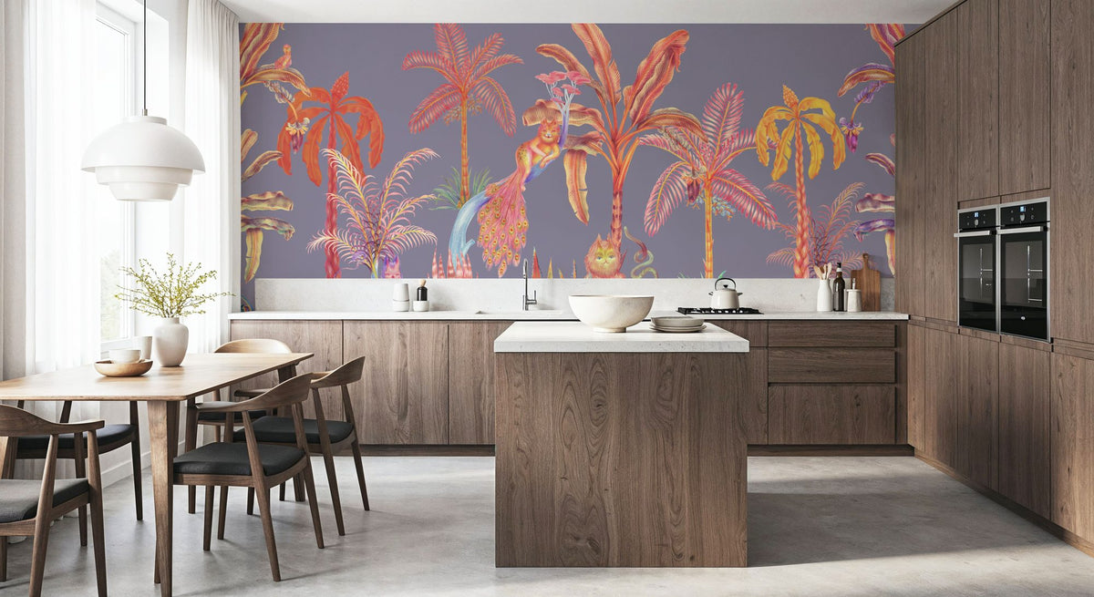 Colorful Jungle, Periwinkle Mural Wallpaper - room preview 05