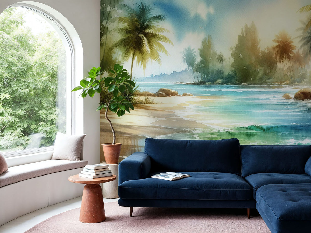 Sunlit Tropical Beach Mural Wallpaper - room preview 05