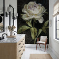 Peony on Black Mural Wallpaper - Neutral Tone - room preview 05