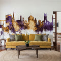 Huddersfield England Skyline Purple & Gold Mural Wallpaper - room preview 05