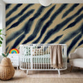 Watercolor Tiger Stripes, Blue on Beige Mural Wallpaper - room preview 05