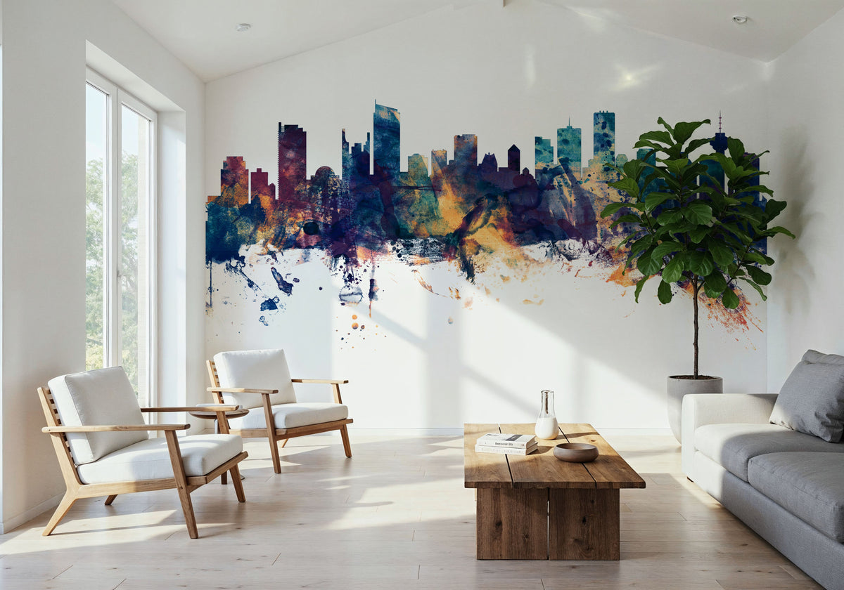 Vancouver Canada Skyline Blue & Bronze Mural Wallpaper - room preview 05