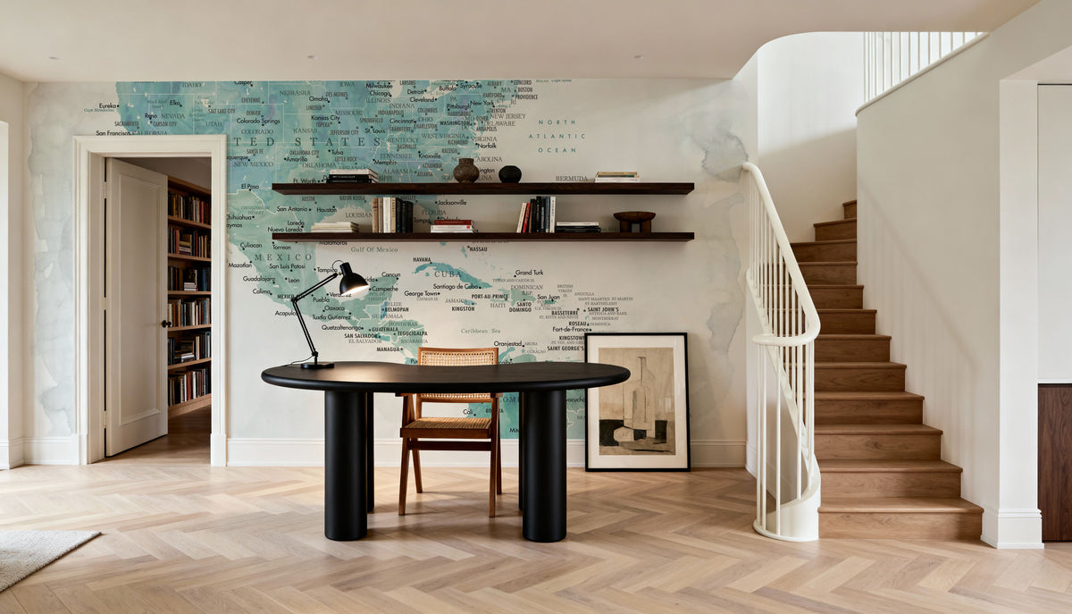 US Mexico Caribbean Map - Aquamar Wash Mural Wallpaper - room preview 05