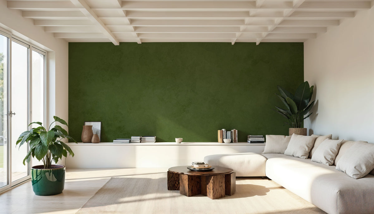 Subtle Plaster Wall, Dill Green Mural Wallpaper - room preview 05
