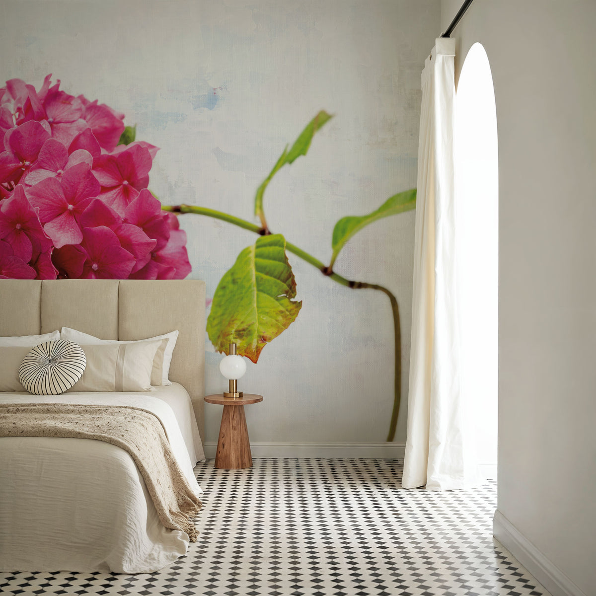 Bright Pink Hydrangea Mural Wallpaper - room preview 05