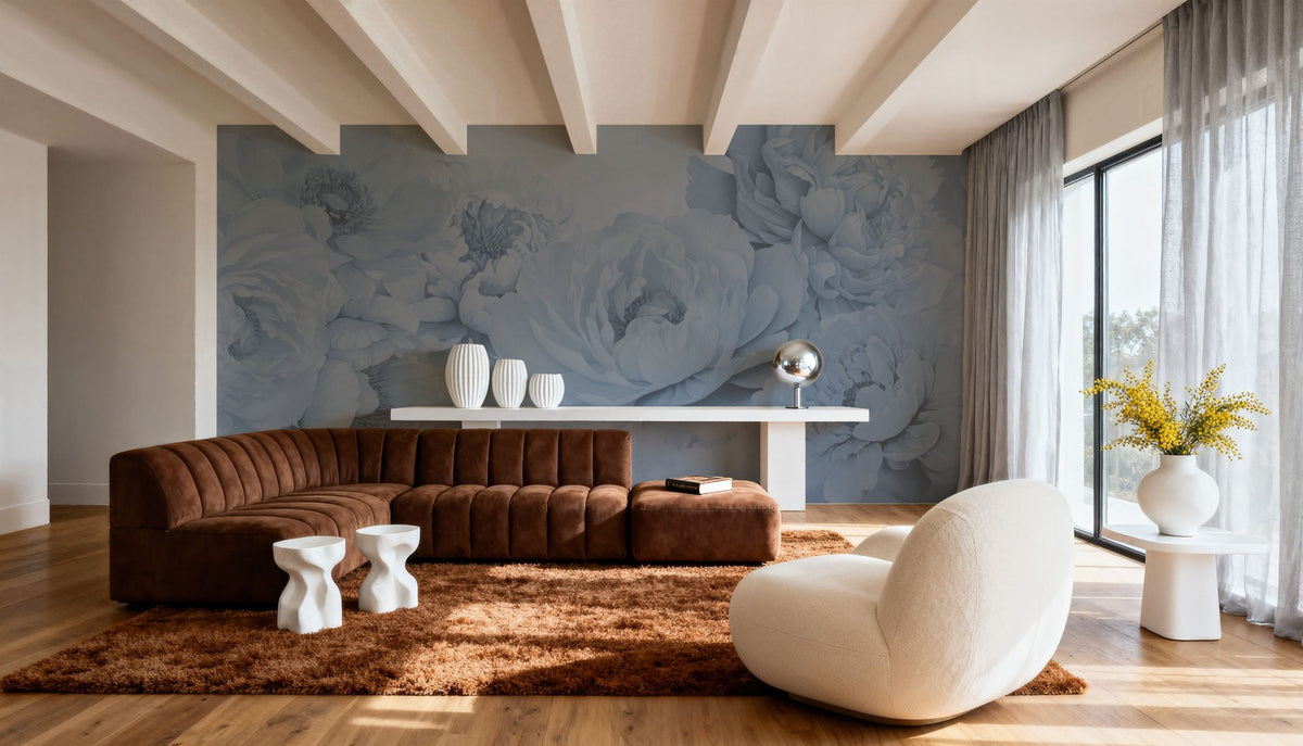 Transcendent Peony, Periwinkle Mural Wallpaper - room preview 06