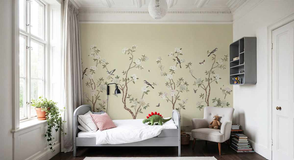 Peony Tree, Pistachio Creme Mural Wallpaper - room preview 05