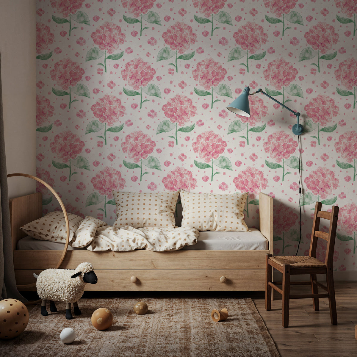Hydrangea in the Air, Pink Mural Wallpaper - room preview 05