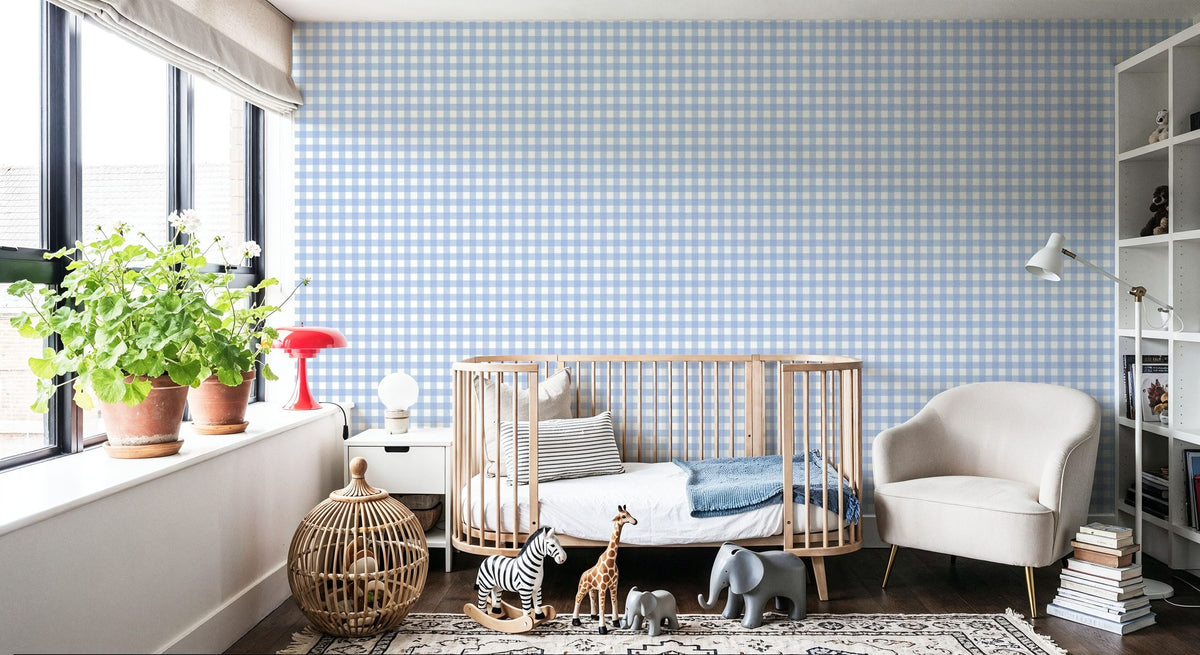 Gingham Ocean Mural Wallpaper - room preview 05