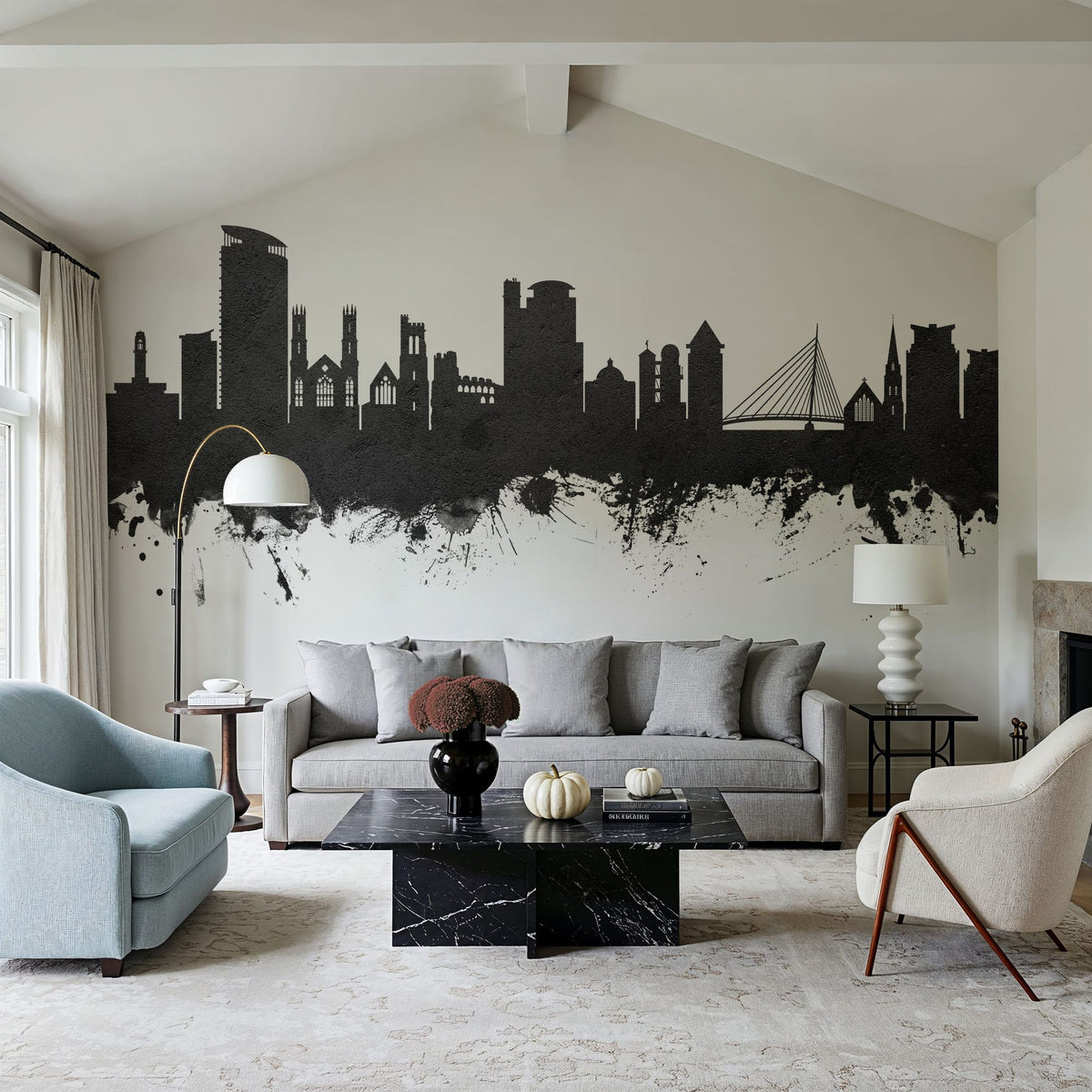 Swansea Wales Skyline Black & White Mural Wallpaper - room preview 05