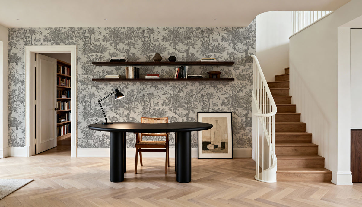 Patinated Linen Toile De Jouy, Stone Mural Wallpaper - room preview 05