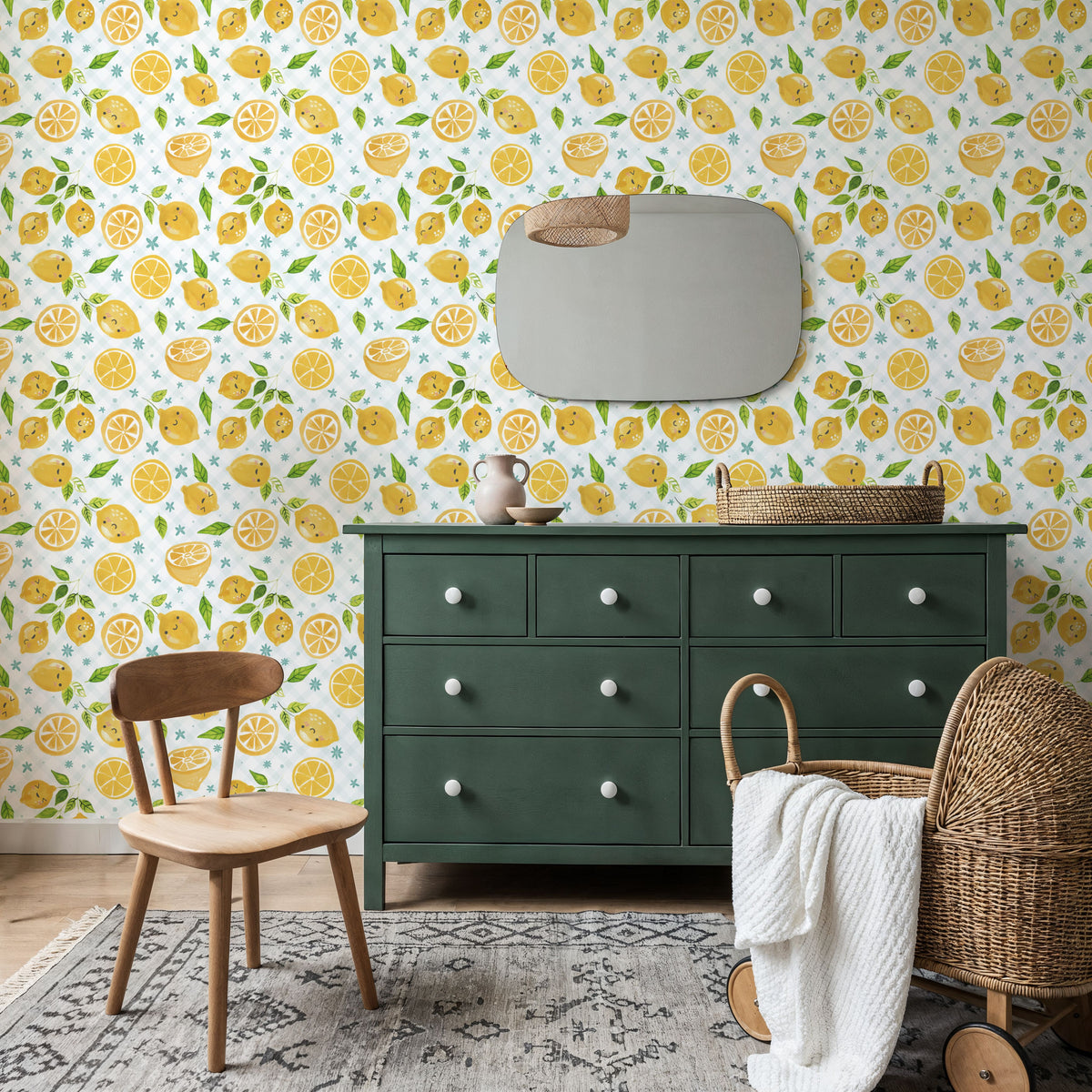 Mellow Lemons Blue Check Mural Wallpaper - room preview 05