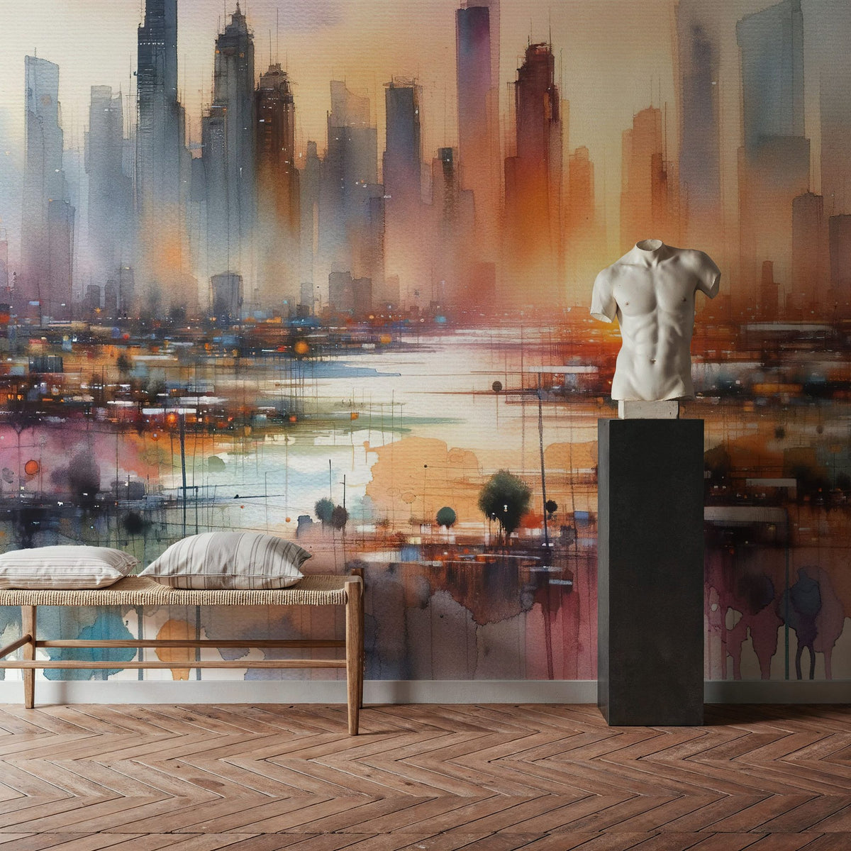 Vibrant Cityscape At Sunset Mural Wallpaper - room preview 05