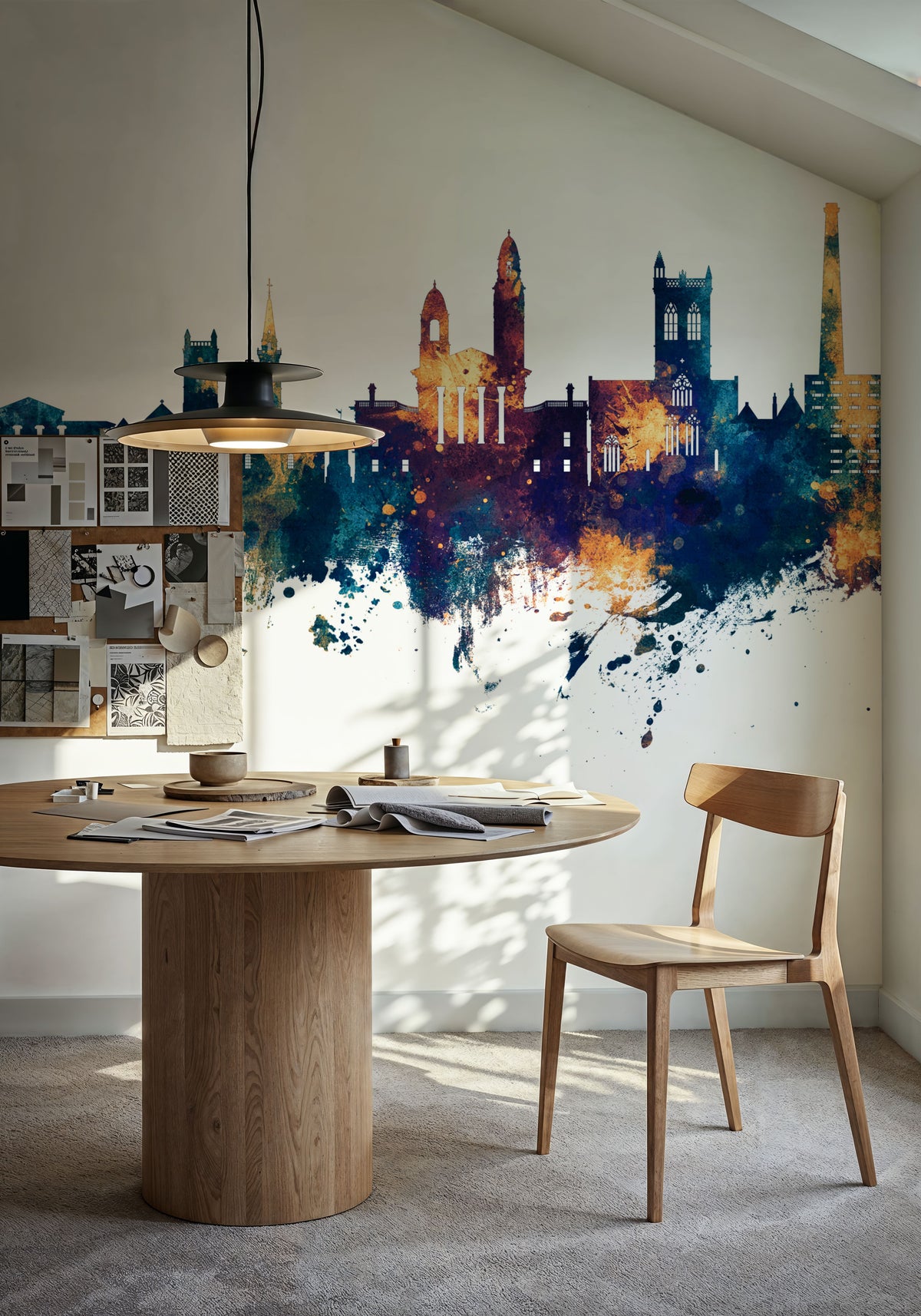 Paisley Skyline Blue & Bronze Mural Wallpaper - room preview 05