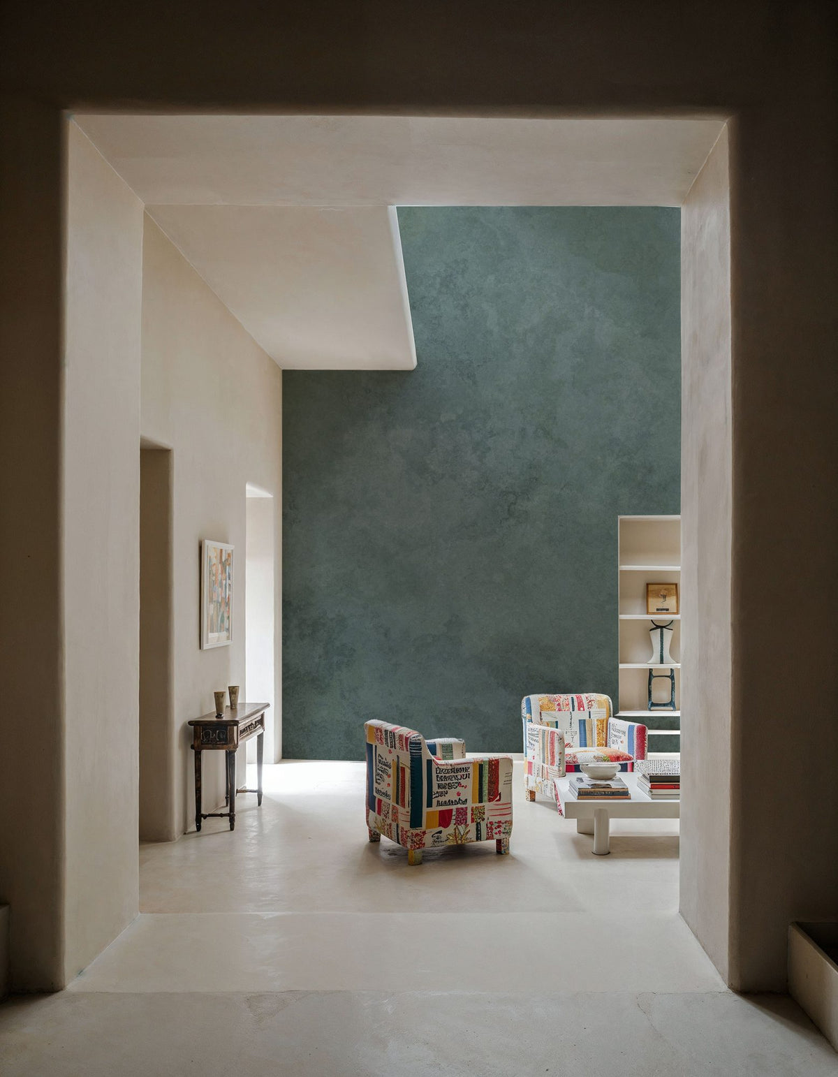 Subtle Plaster Wall, Forest Green Mural Wallpaper - room preview 05