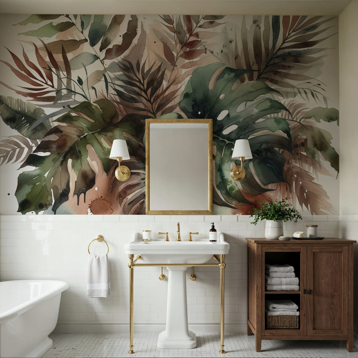 Tropical Rains on Monstera Leaves Mural Wallpaper - room preview 05