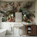 Tropical Rains on Monstera Leaves Mural Wallpaper - room preview 05