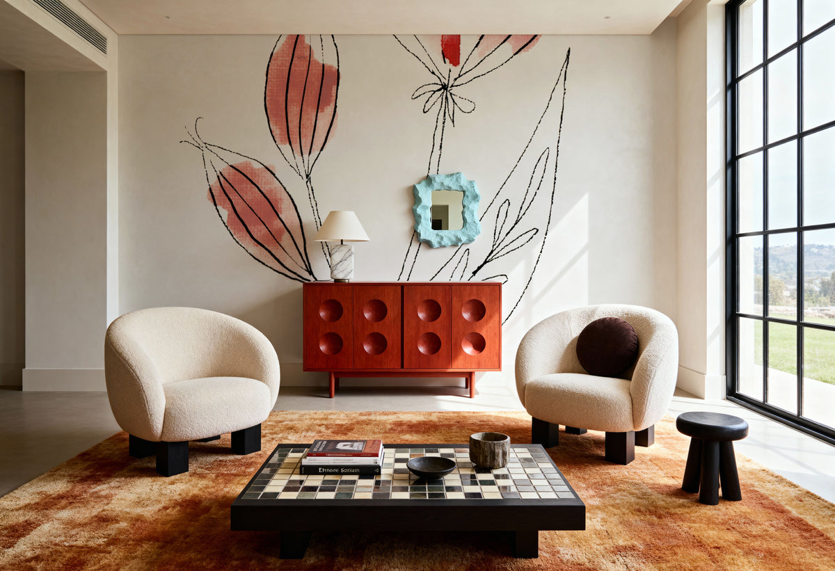 Line Flower I Mural Wallpaper - room preview 05