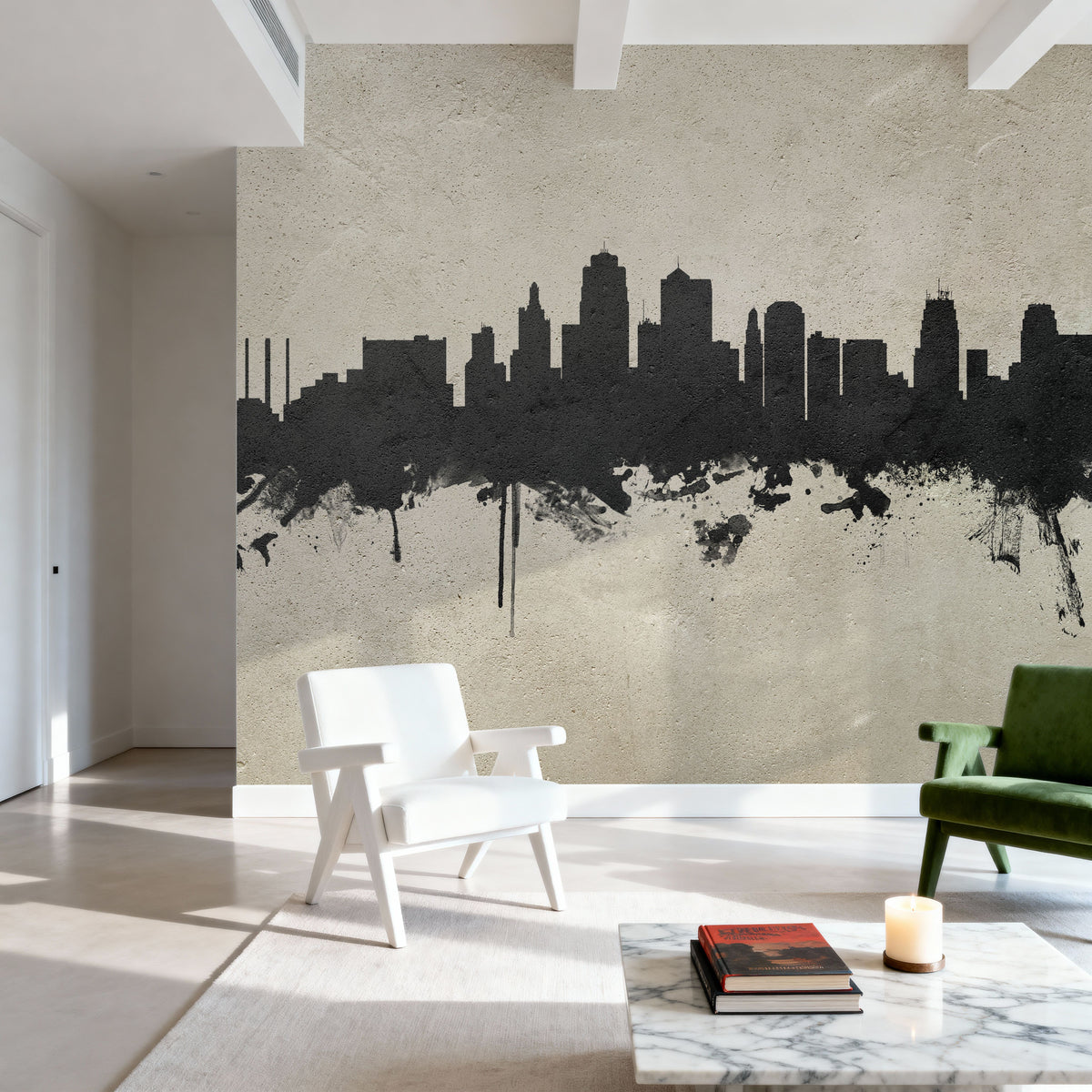 Kansas City Missouri Skyline Concrete Mural Wallpaper - room preview 05