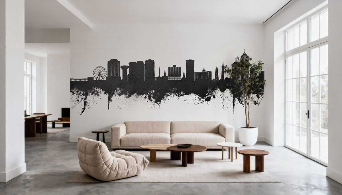 Virginia Beach Skyline Black & White Mural Wallpaper - room preview 05