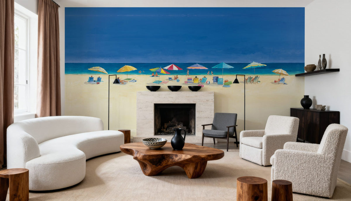 Day At the Beach Mural Wallpaper - Blue Tone - room preview 05
