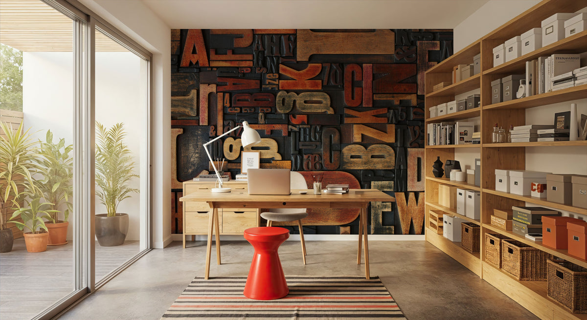 Letterpress Wood Mural Wallpaper - room preview 05