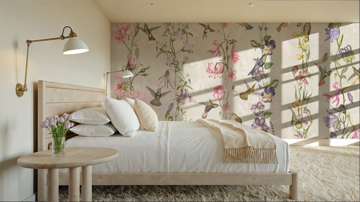 Hummingbirds and Violets Mural Wallpaper - room preview 05