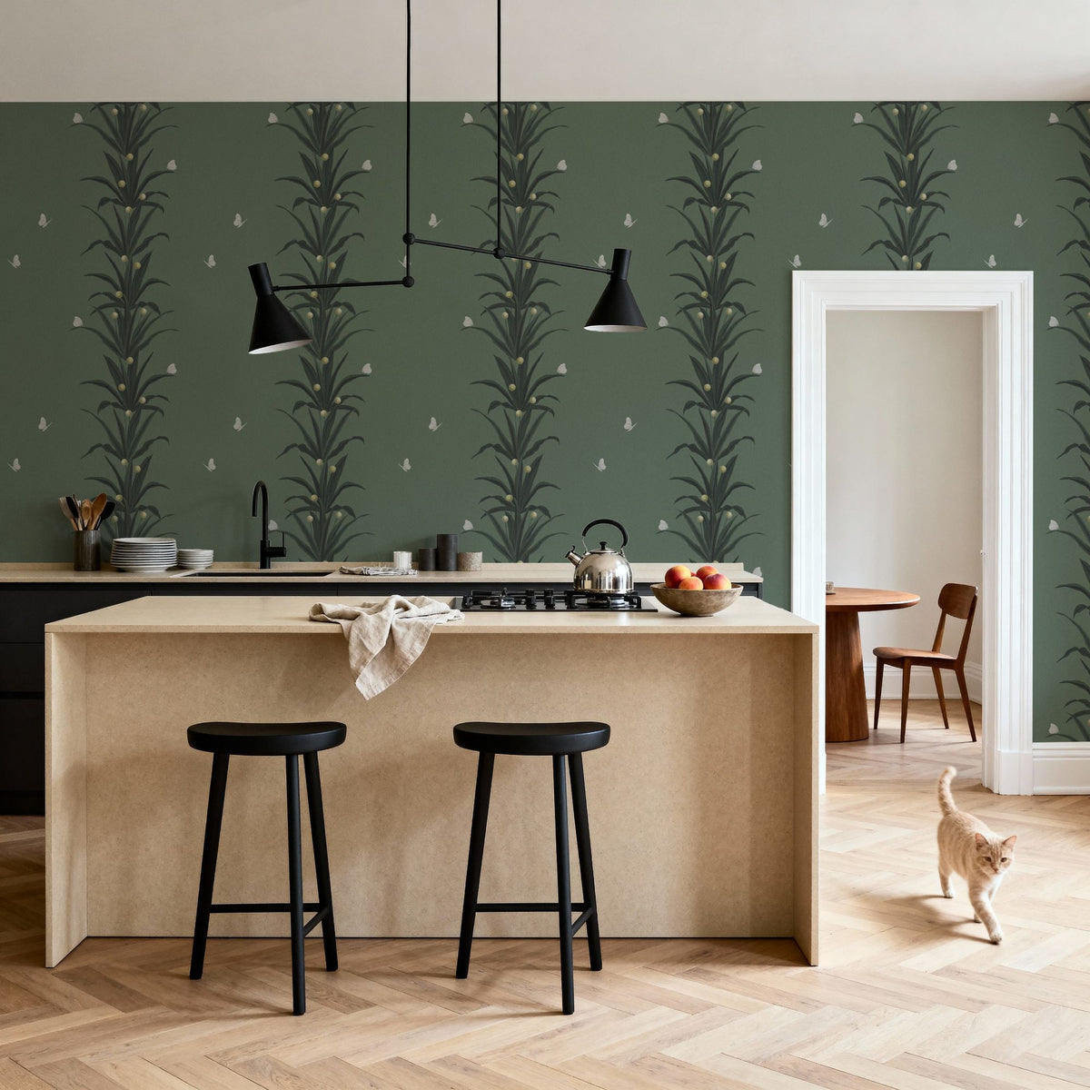 Foliage & Butterflies - Sage Mural Wallpaper - room preview 05