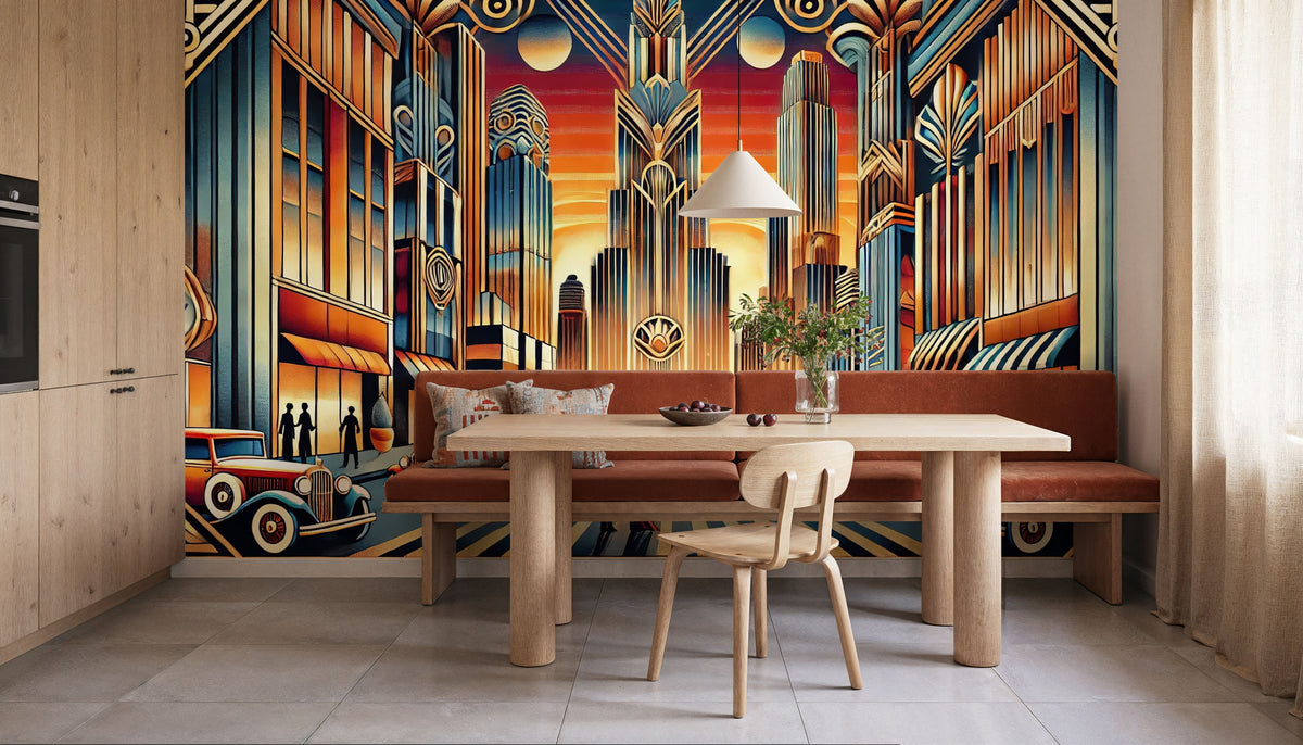 Elegant Art Deco Cityscape Mural Wallpaper - room preview 05