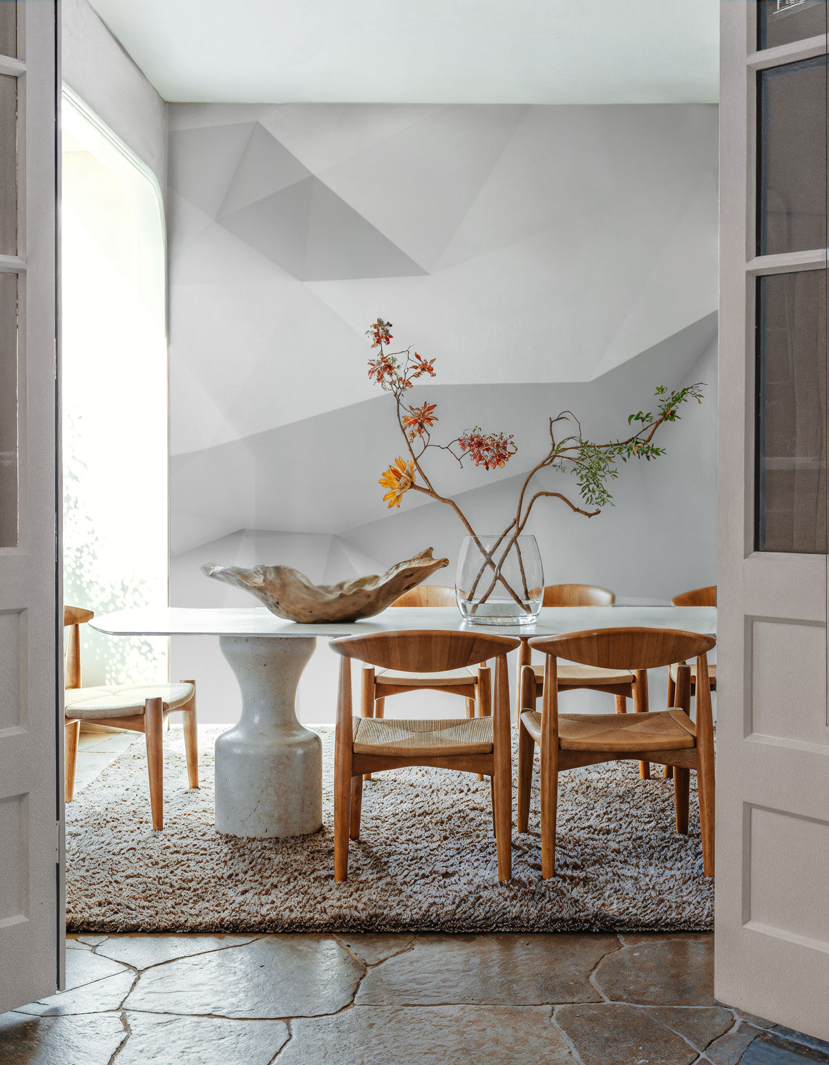 Concrete Shapes White Mural Wallpaper - room preview 05