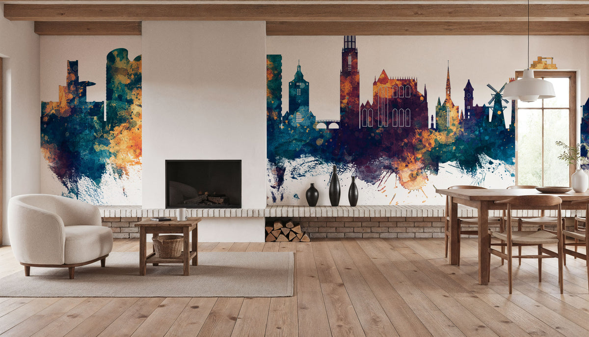 Utrecht the Netherlands Skyline Blue & Bronze Mural Wallpaper - room preview 05