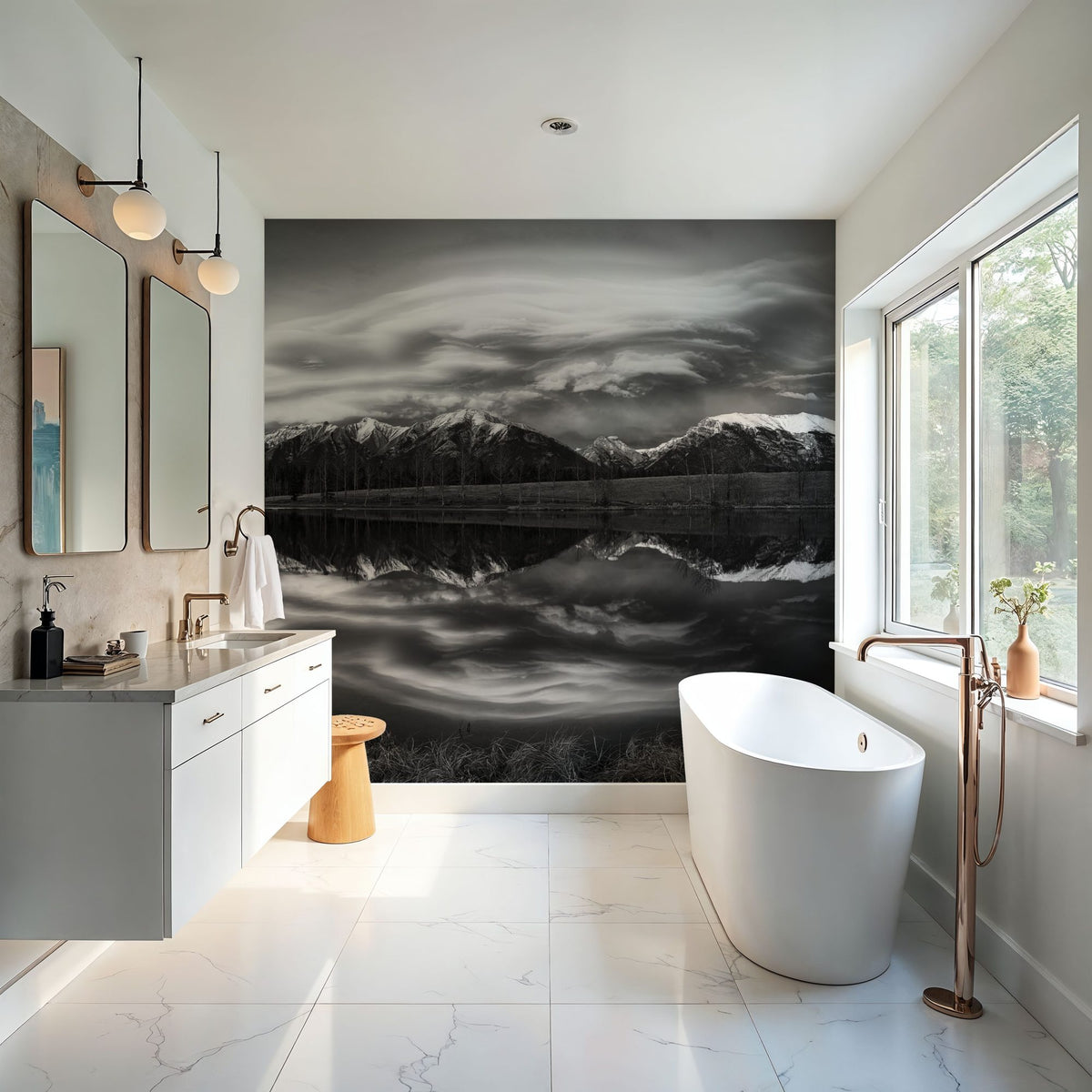 Chinook Clouds BW Mural Wallpaper - room preview 05