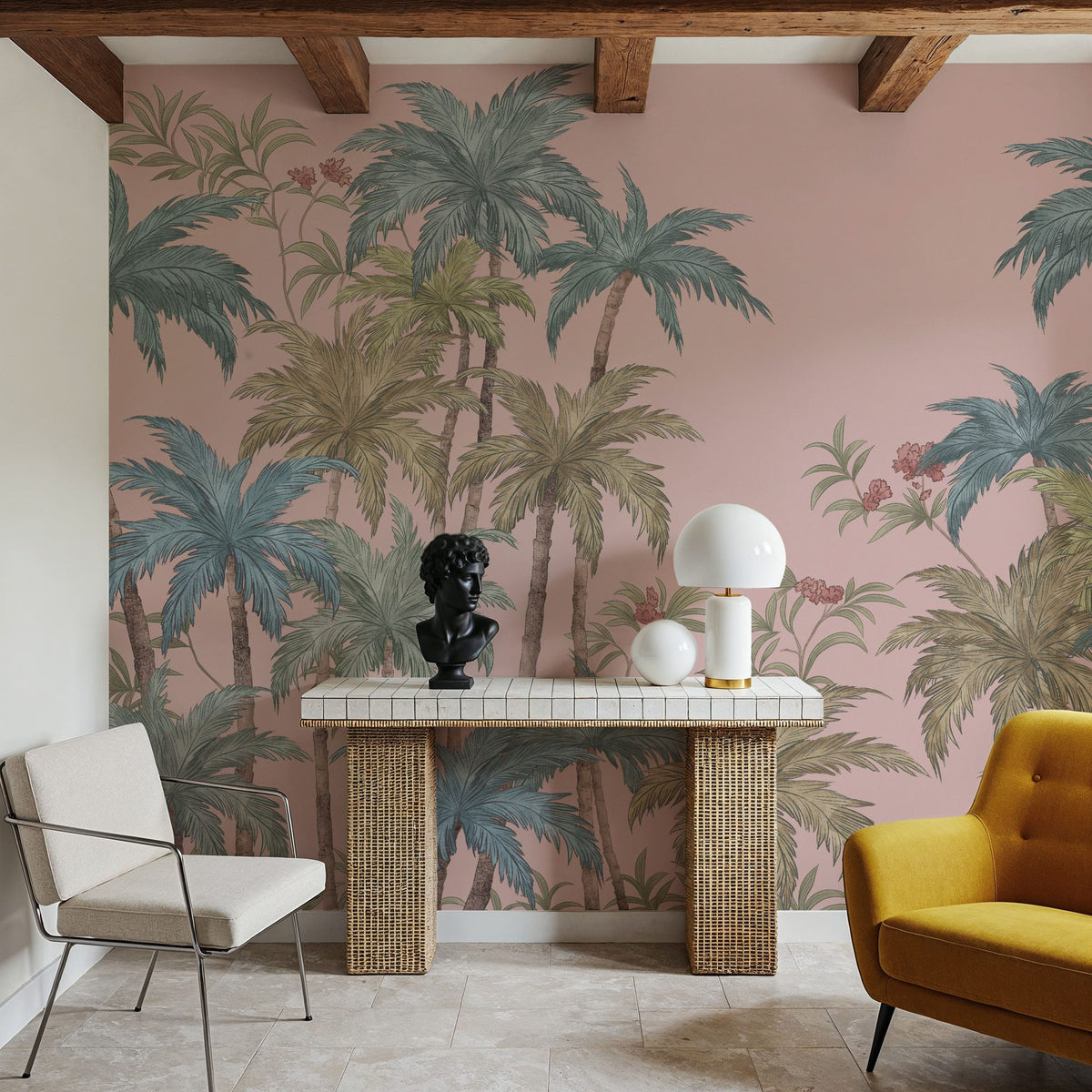 Palm Abode, Peach Mural Wallpaper - room preview 05