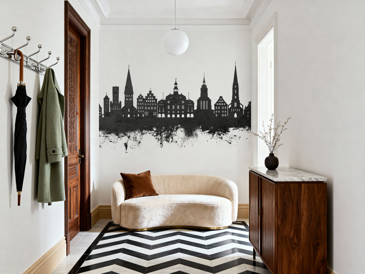 Lüneburg Germany Skyline Black & White Mural Wallpaper - room preview 05