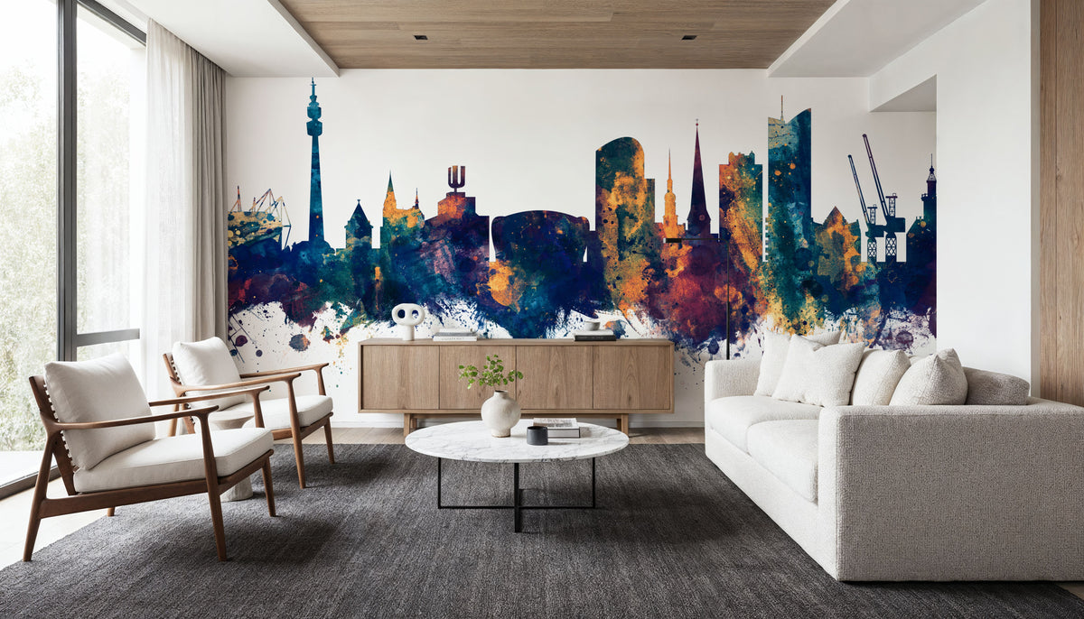 Dortmund Germany Skyline Blue & Bronze Mural Wallpaper - room preview 05