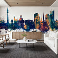 Dortmund Germany Skyline Blue & Bronze Mural Wallpaper - room preview 05