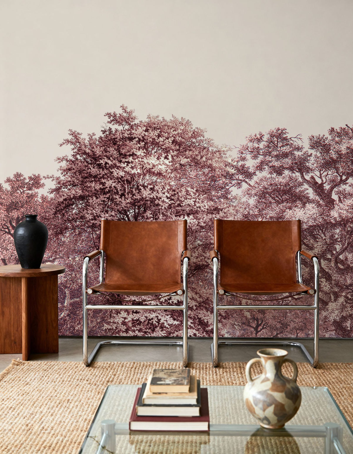Over the Treetops, Burgundy Mural Wallpaper - room preview 05