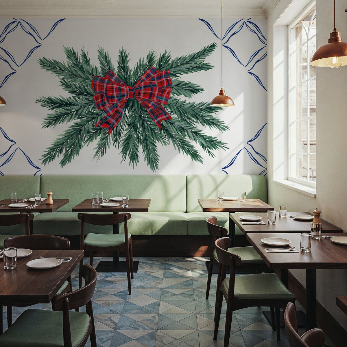 Holiday Tartan and Chinoiserie V Mural Wallpaper - room preview 05