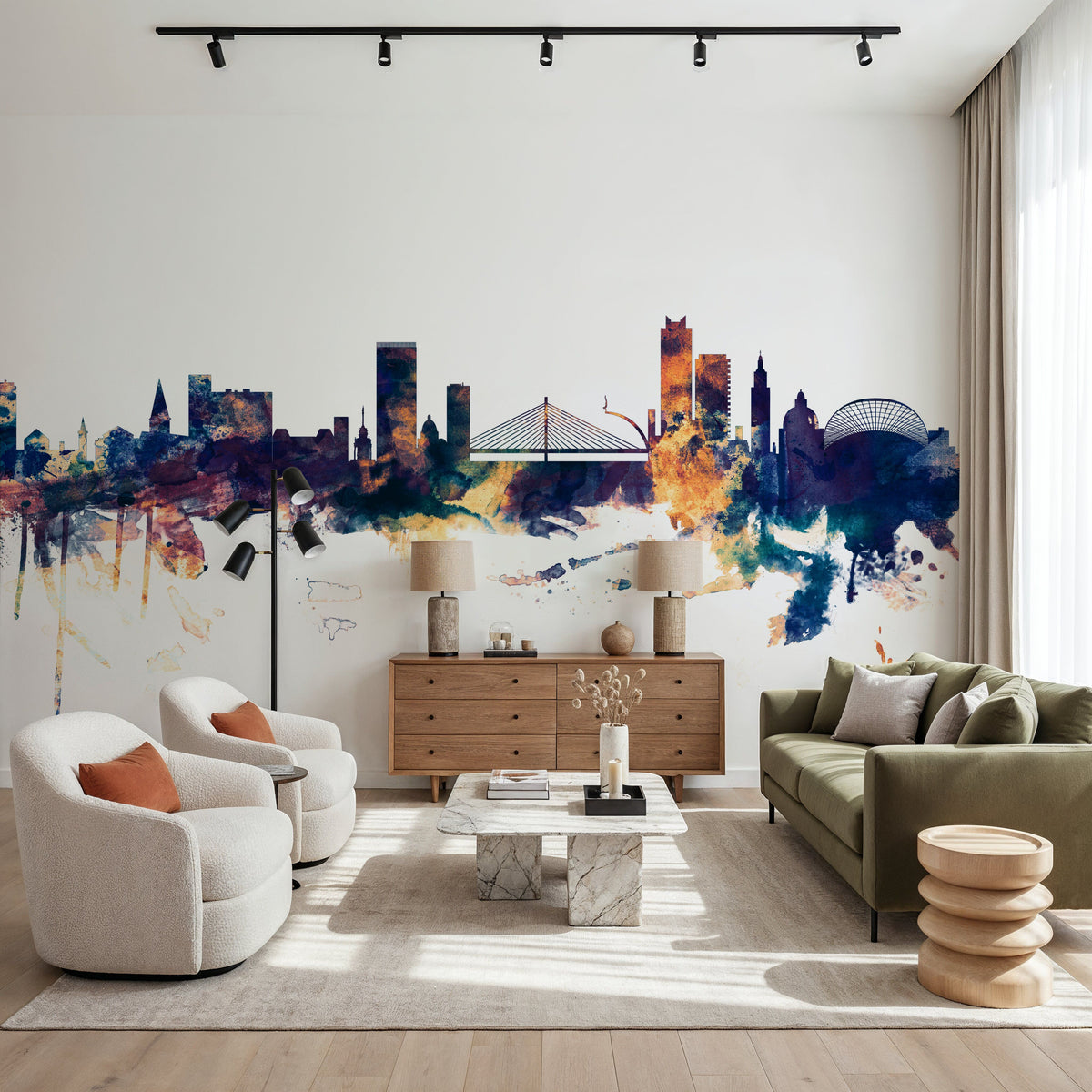 Liege Belgium Skyline Blue & Bronze Mural Wallpaper - room preview 05