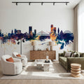 Liege Belgium Skyline Blue & Bronze Mural Wallpaper - room preview 05