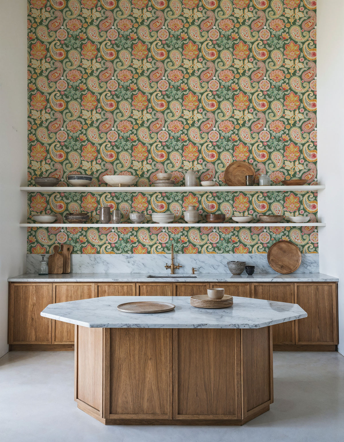 Harvest Paisley Mini Green Mural Wallpaper - room preview 05