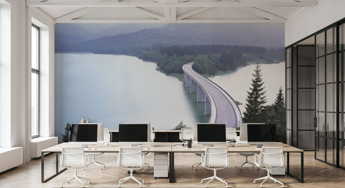 Misty Bridge Crossing Mural Wallpaper - room preview 05