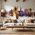 Luton England Skyline Purple & Gold Mural Wallpaper - room preview 05