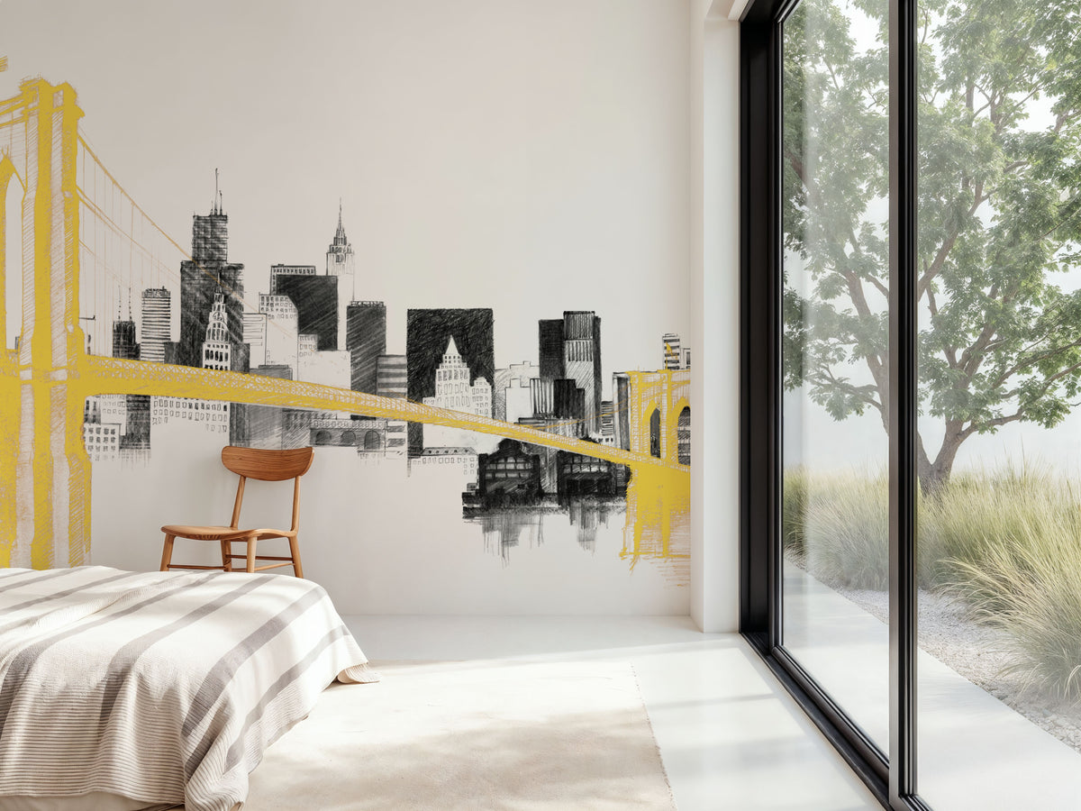 Skyline Crossing Yellow Mural Wallpaper - room preview 05