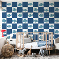 Fish Checkers, Blue Mural Wallpaper - room preview 05