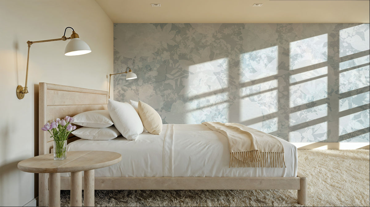 Flower Silhouette Blue Mural Wallpaper - room preview 05