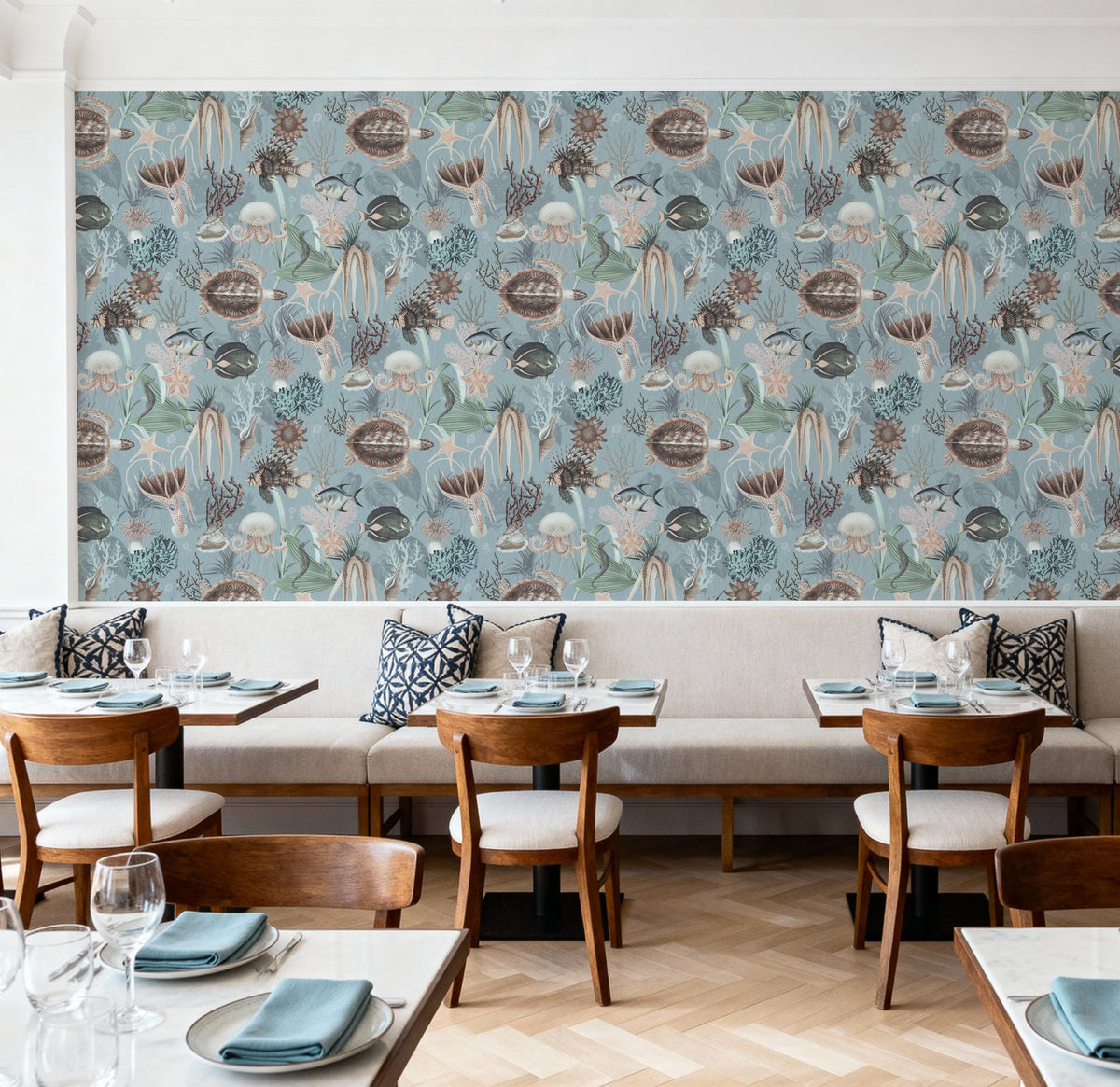 Deep Sea, Light Blue Mural Wallpaper - room preview 05