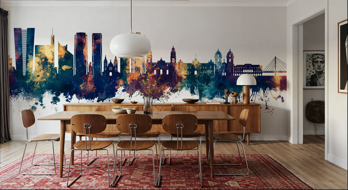 Lima Peru Skyline Blue & Bronze Mural Wallpaper - room preview 05